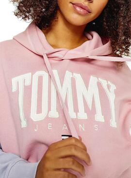 Sweat Tommy Jeans Collegiate Rosa Block Cropped Pour Femme