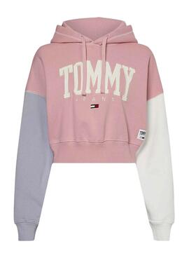 Sweat Tommy Jeans Collegiate Rosa Block Cropped Pour Femme