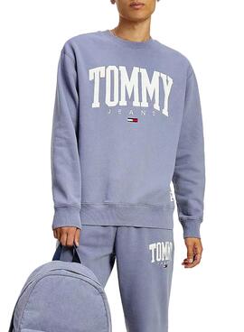 Sweat Tommy Jeans Collegiate Bleu pour Homme