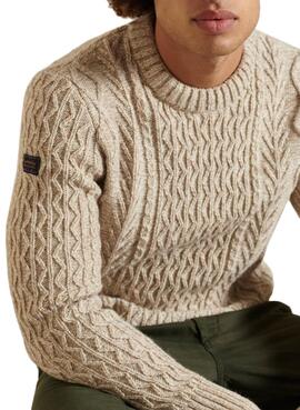 Pull Superdry Jacob Cable Beige pour Homme