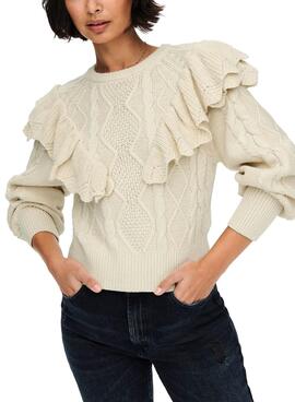 Pull Only Lisani Life Beige Voltantes pour Femme