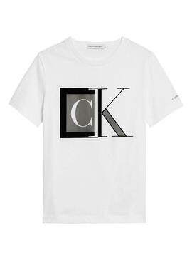 T-Shirt Calvin Klein Block Jumpsuitgramme Blanc Garçon