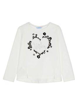 T-Shirt Mayoral Coeur Troupeau Blanc pour Fille