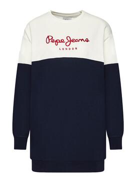 Robe Pepe Jeans Blanche Knitted Bleu Marine pour Femme