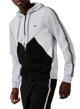 Sweat Lacoste Gris Fermeture éclair Capuche Homme