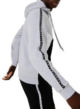 Sweat Lacoste Gris Fermeture éclair Capuche Homme