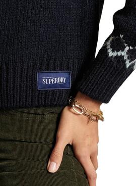 Pull Superdry Classic Fairisle Crew Bleu Marine Femme