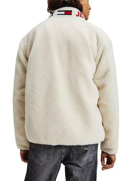 Veste Tommy Jeans Tonal Mix Sherpa Blanc Pour Homme