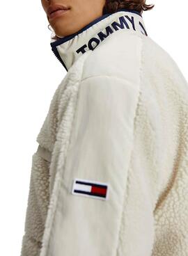 Veste Tommy Jeans Tonal Mix Sherpa Blanc Pour Homme