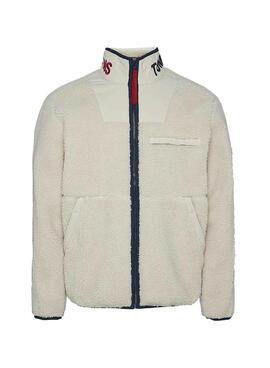 Veste Tommy Jeans Tonal Mix Sherpa Blanc Pour Homme