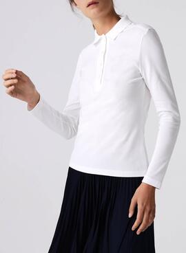 Polo Lacoste Slim Fit Longue Blanc pour Femme