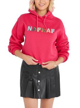 Sweat Naf Naf Peluche Message Rose pour Femme