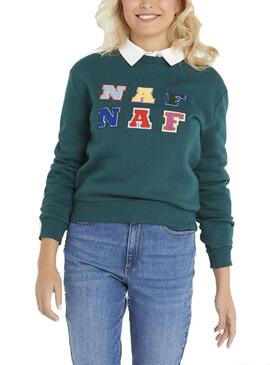 Sweat Naf Naf Felpa Vert Letras pour Femme