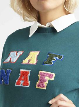 Sweat Naf Naf Felpa Vert Letras pour Femme