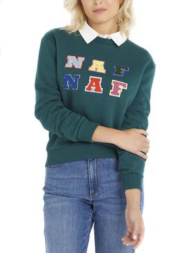 Sweat Naf Naf Felpa Vert Letras pour Femme