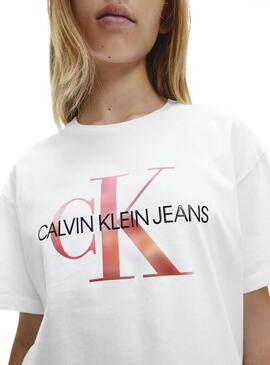 T-Shirt Calvin Klein Distorted Blanc pour Fille