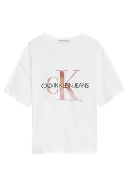 T-Shirt Calvin Klein Distorted Blanc pour Fille