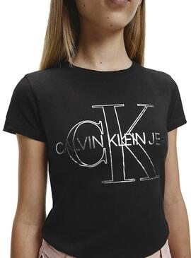 T-Shirt Calvin Klein Monogram Contour Noire Fille