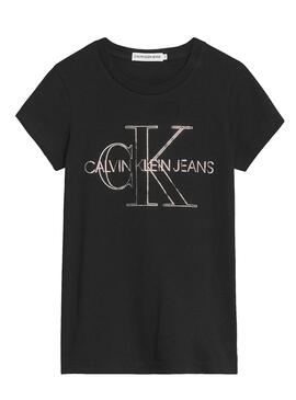 T-Shirt Calvin Klein Monogram Contour Noire Fille