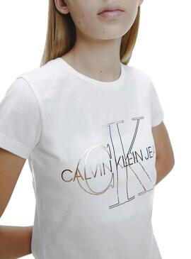 T-Shirt Calvin Klein Monogram Contour Blanc Fille