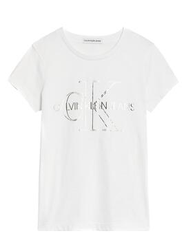T-Shirt Calvin Klein Monogram Contour Blanc Fille