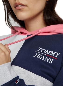Sweat Tommy Jeans Crop Colorblock Gris Femme