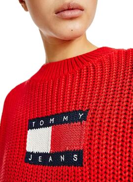 Pull Centre Tommy Jeans Flag Rouge Femme
