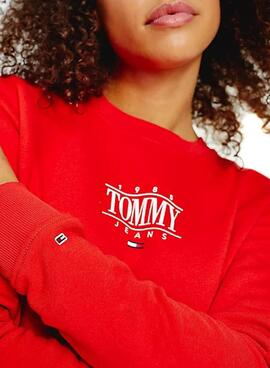 Sweat Tommy Jeans Essential Logo Rouge Femme
