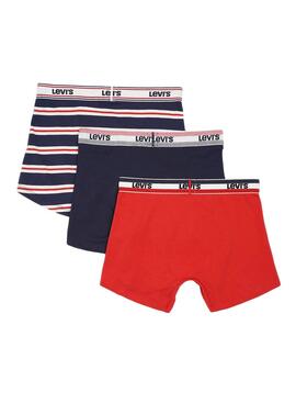 Box Gift 3 Boxer Levis Logo Bleu y Rouge Homme
