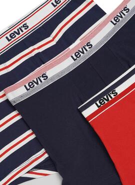 Box Gift 3 Boxer Levis Logo Bleu y Rouge Homme