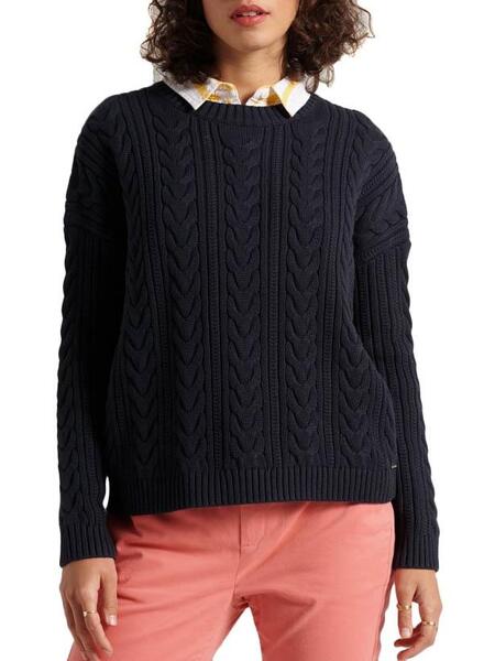Pull Superdry De Knitted Bloqué Bleu Marine