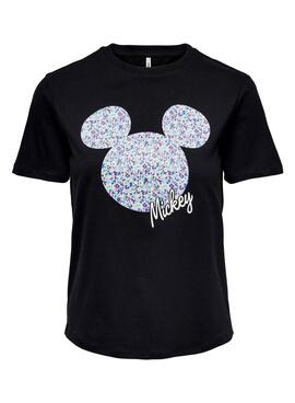 T-Shirt Only Disney Fleurs Mickey Noire Femme