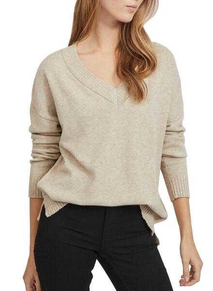 Pull beige col v femme outlet