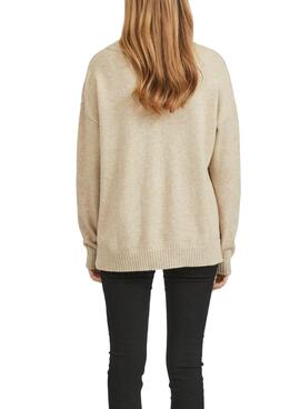 Pull Vila Viril Oversize Col V Beige Pour Femme