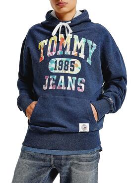 Sweat Tommy Jeans College Tie Dye Bleu Homme