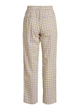 Pantalon Vila Checky Vichy Jaune Et Lilas Femme