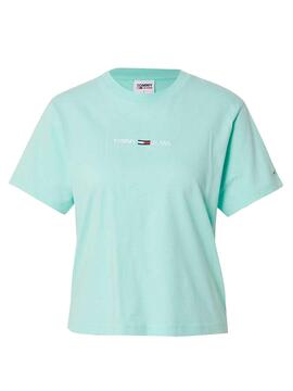 T-Shirt Tommy Jeans Logo Linéaire Vert Pour Femme