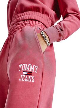 Pantalon Tommy Jeans College Logo Baggy Rose Femme