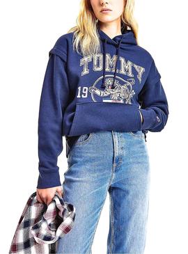 Sweat Tommy Jeans College Tigre Bleu Marine Femme