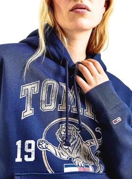 Sweat Tommy Jeans College Tigre Bleu Marine Femme