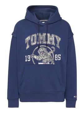 Sweat Tommy Jeans College Tigre Bleu Marine Femme