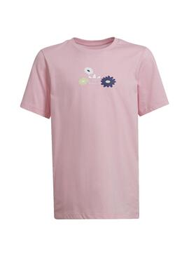 T-Shirt Adidas Logo Fleurs Rose pour Fille