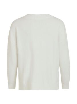 Pull Vila Ril Oversize Col V Blanc Femme