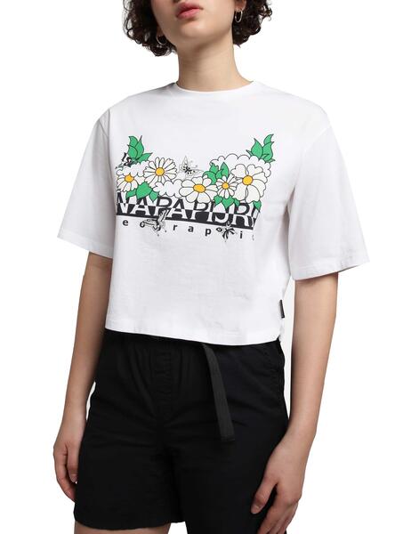 T Shirt Napapijri Veny Flor Cropped Blanc Femme
