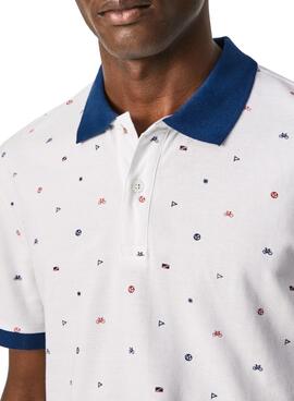 Polo Pepe Jeans Firemont Blanc Estampé Homme