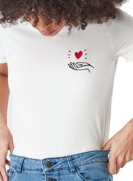T-Shirt Naf Naf Main Corazon Beige pour Femme