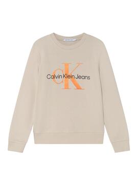 Sweat Calvin Klein Monogram Logo Beige Enfant