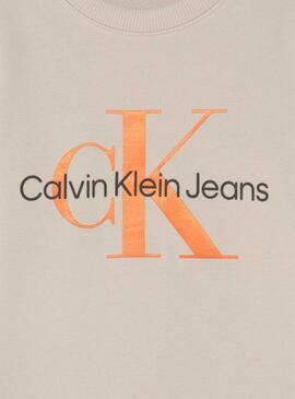 Sweat Calvin Klein Monogram Logo Beige Enfant
