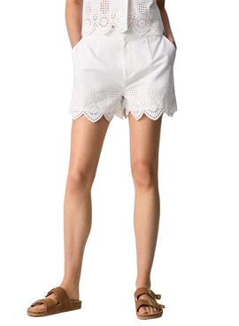 Short Pepe Jeans Luella Calado Blanc pour Femme