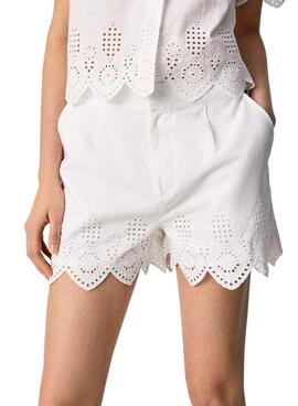 Short Pepe Jeans Luella Calado Blanc pour Femme